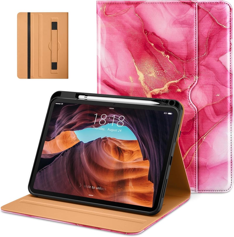 DTTO for iPad (A16) 11th Generation Case 11 Inch 2025, iPad 10th Generation Case 10.9 Inch 2022, Premium Leather Business Folio Stand Cover with Pencil Holder - Auto Wake/Sleep, Red Marble - Image 1